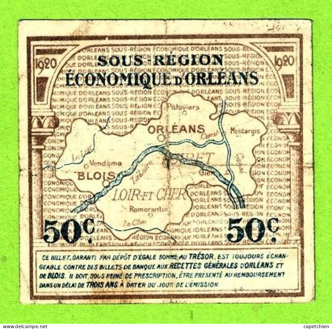 FRANCE/ CHAMBRES DE COMMERCE D'ORLEANS & BLOIS / 50 CENT. / 1 Er JUIN 1920 / 420,041 - Cámara De Comercio