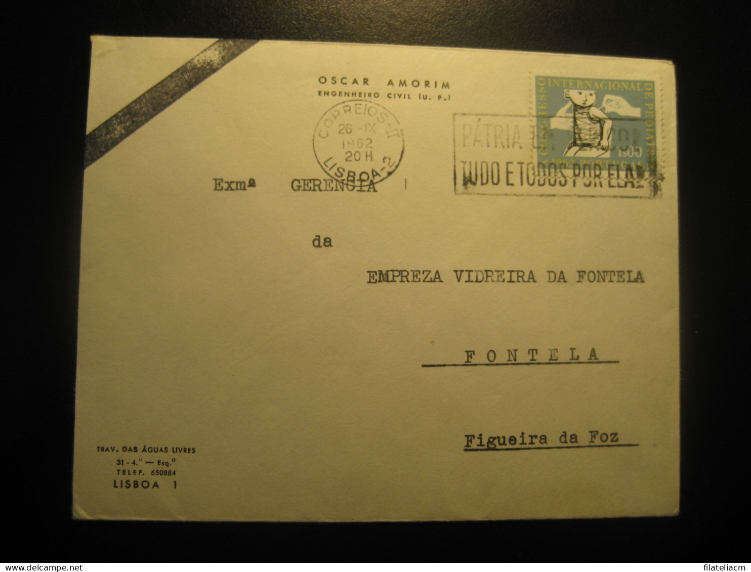 LISBOA 1962 To Figueira Da Foz Cancel Oscar Amorim Engineer Condolence Duel Cover PORTUGAL - Briefe U. Dokumente