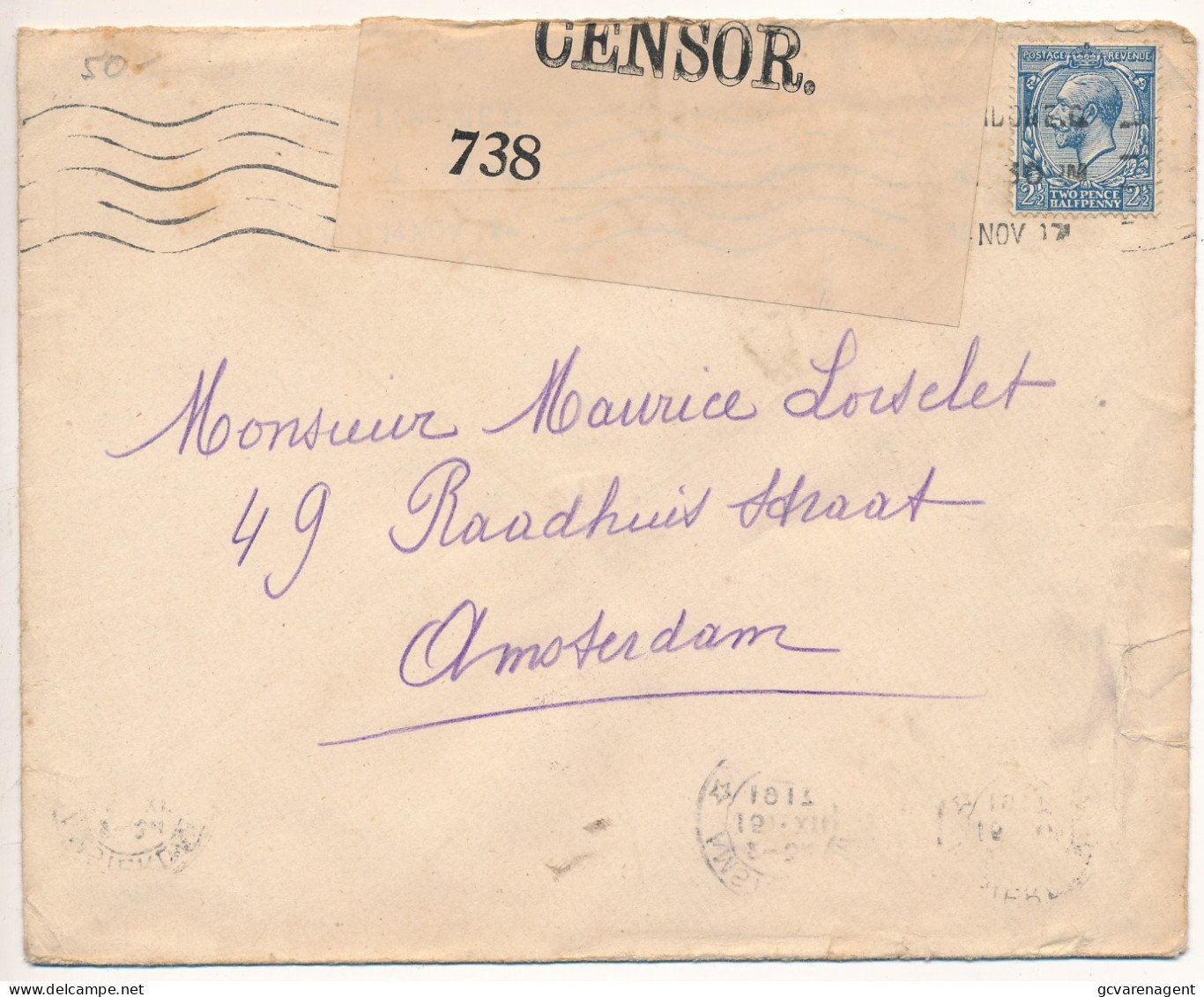 OPENED BY CENSOR > AMSTERDAM NOV 17 - Storia Postale