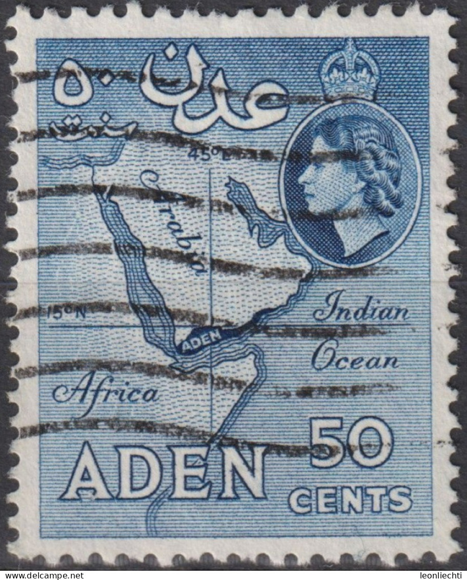 1955 Aden (1854-1963) ° Mi:AD 67A, Sn:AD 53b, Yt:AD 54, Map, Queen Elizabeth II Pictorials 1953-1963 - Aden (1854-1963)