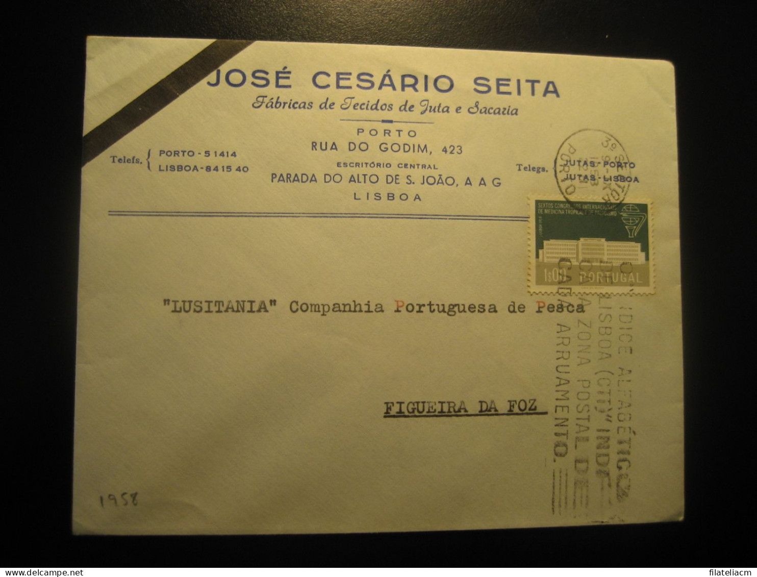 PORTO 1958 To Figueira Da Foz Cancel Jute Fabrics And Sack Condolence Duel Cover PORTUGAL - Storia Postale