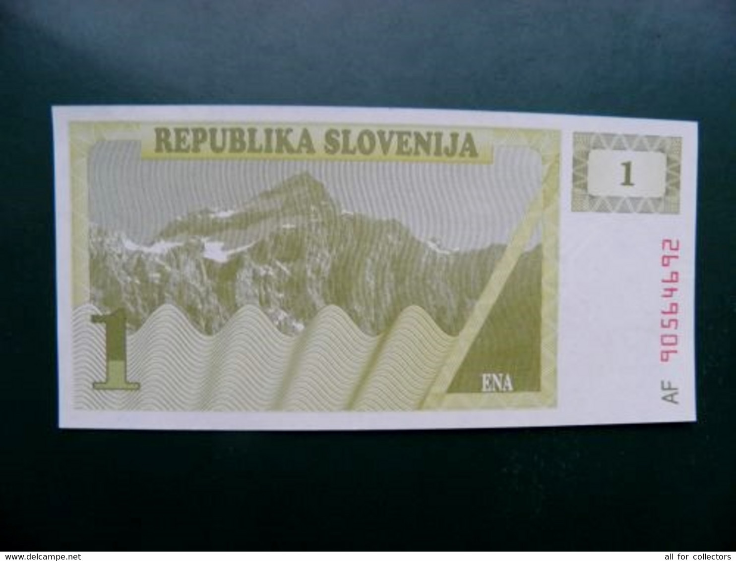 Unc Banknote Slovenia P-1 1990 1 Tolar Mountains Prefix AV90438744 - Slovenië