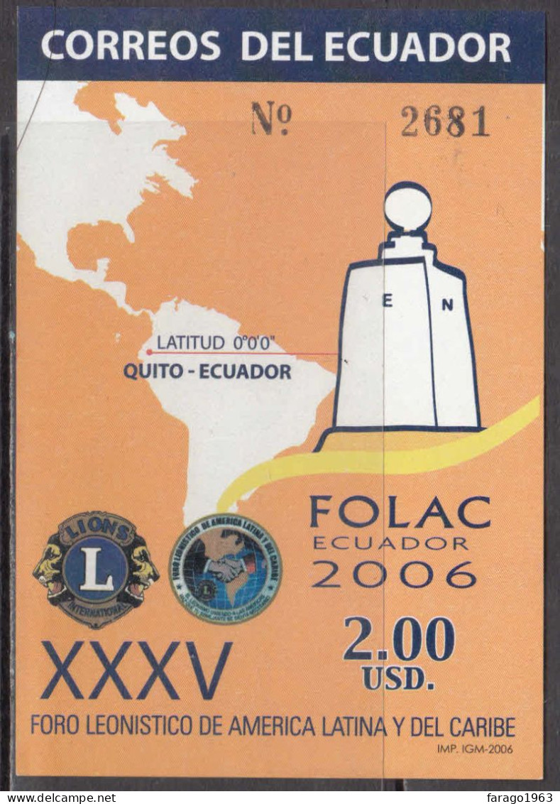 2006 Ecuador Lions Club International Souvenir Sheet MNH - Equateur