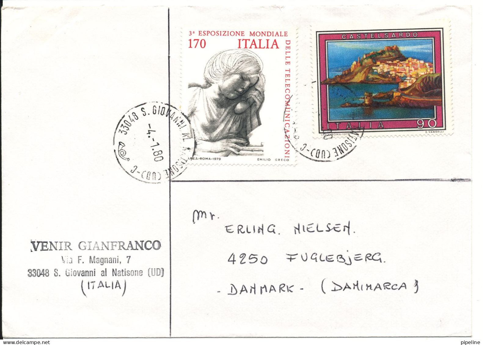 Italy Cover Sent To Denmark Giovanni Al Natisone 4-1-1980 Topic Stamps - 1971-80: Marcophilie