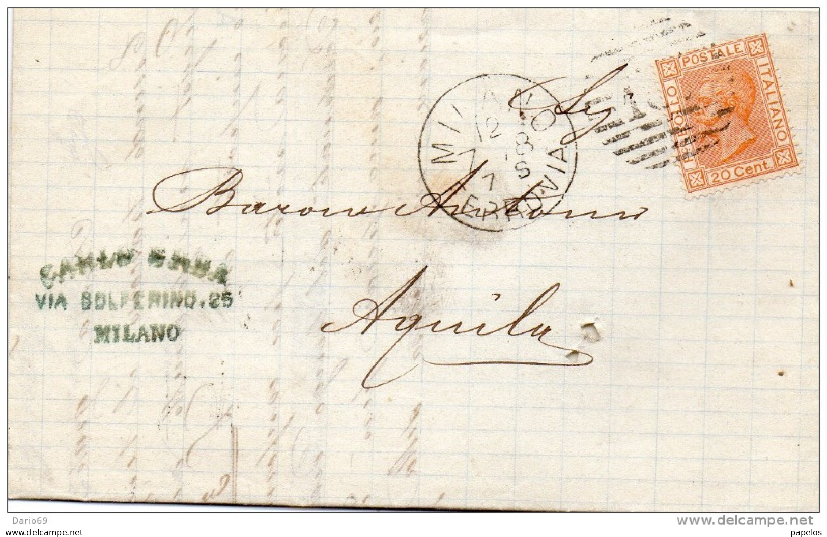 1878 LETTERA CON ANNULLO MILANO - Marcophilia