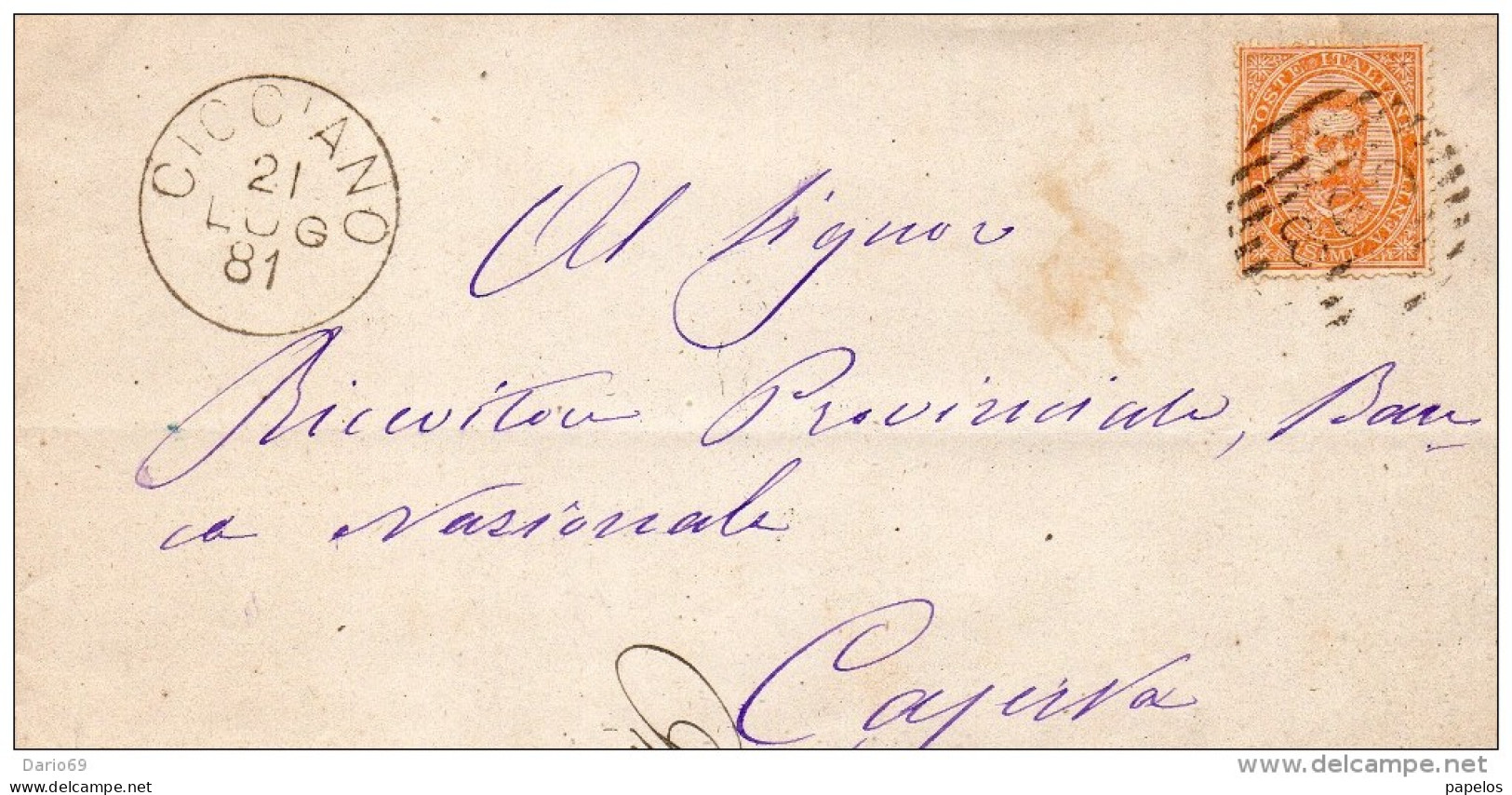 1881   LETTERA  CON  ANNULLO  NUMERALE CICCIANO NAPOLI - Storia Postale