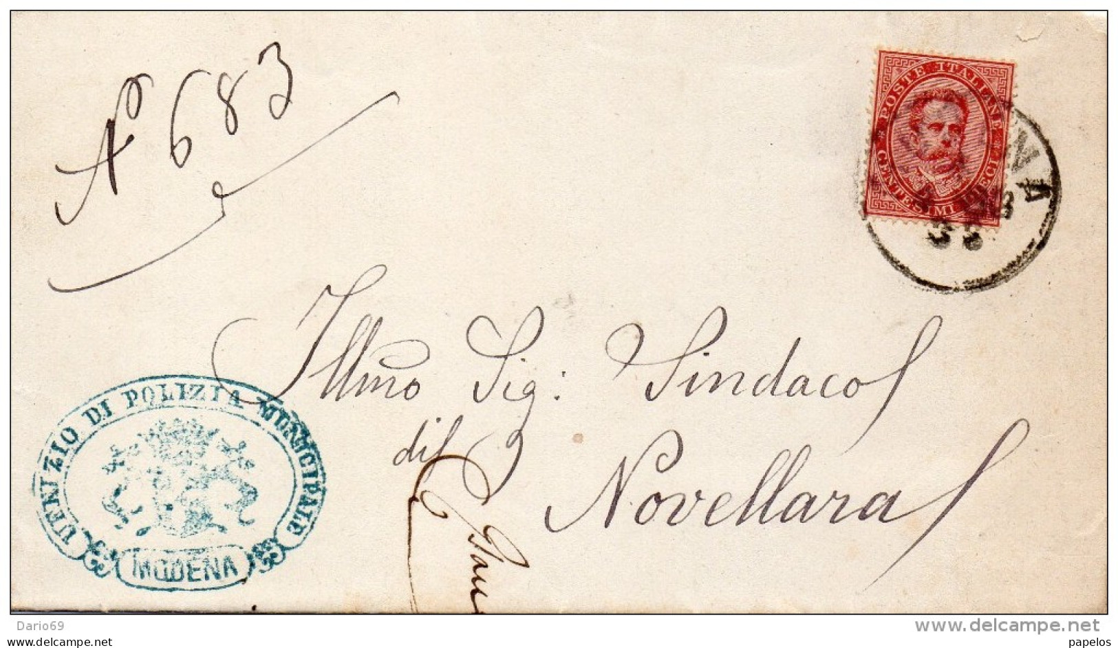 1888   LETTERA  CON  ANNULLO MODENA  + ANNULLO POLIZIA MUNICIPALE - Storia Postale