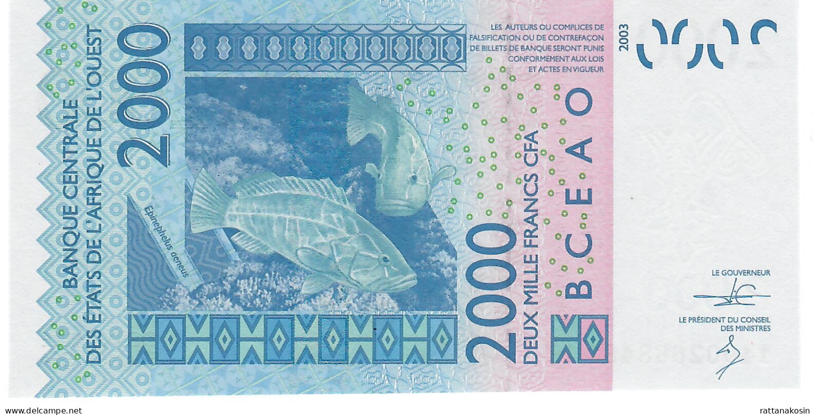 W.A.S. BENIN   P216Bn  2000 FRANCS (20)14 2014  Signature 40    UNC. - West-Afrikaanse Staten