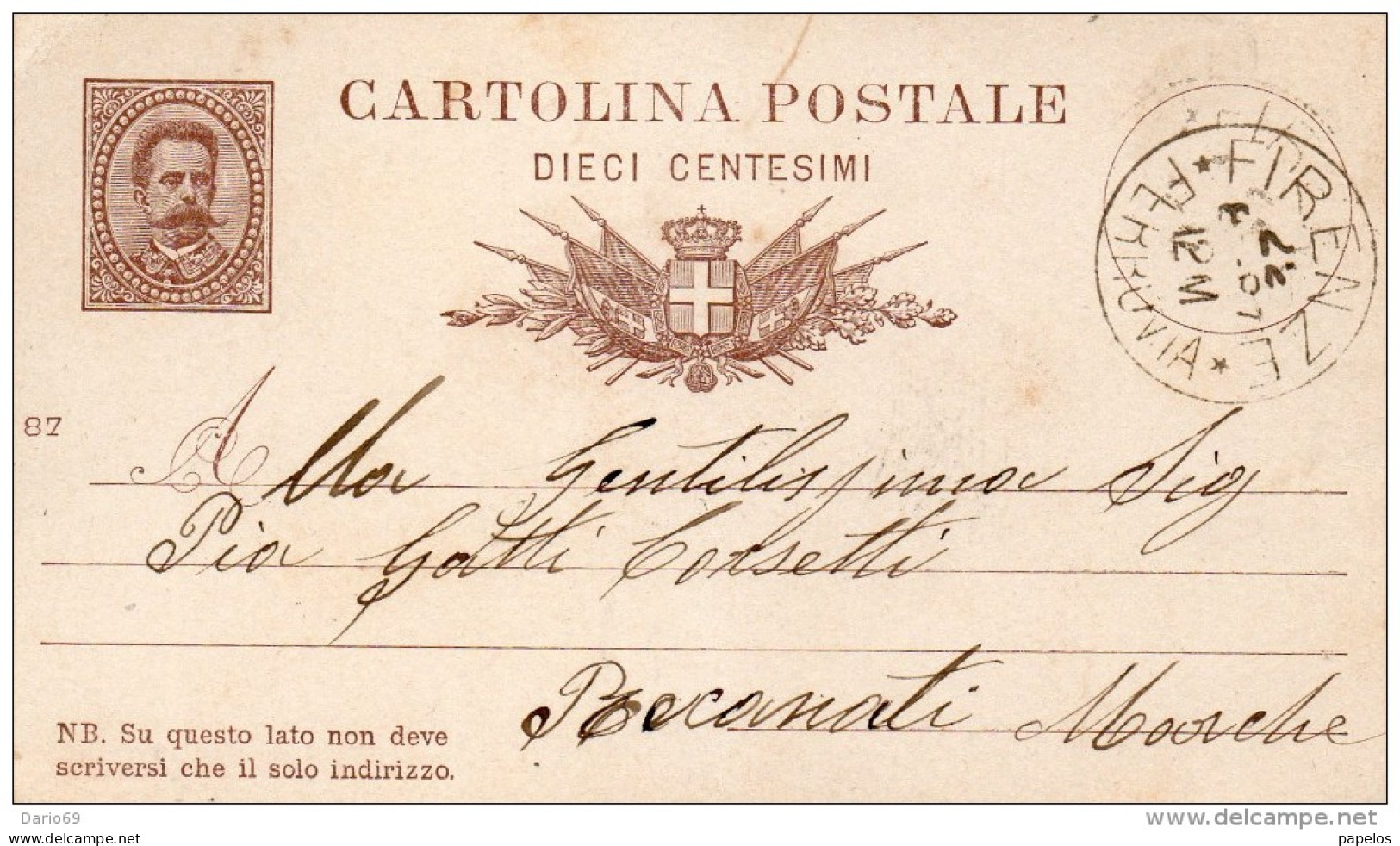 1887   CARTOLINA CON ANNULLO  FIRENZE - Entero Postal