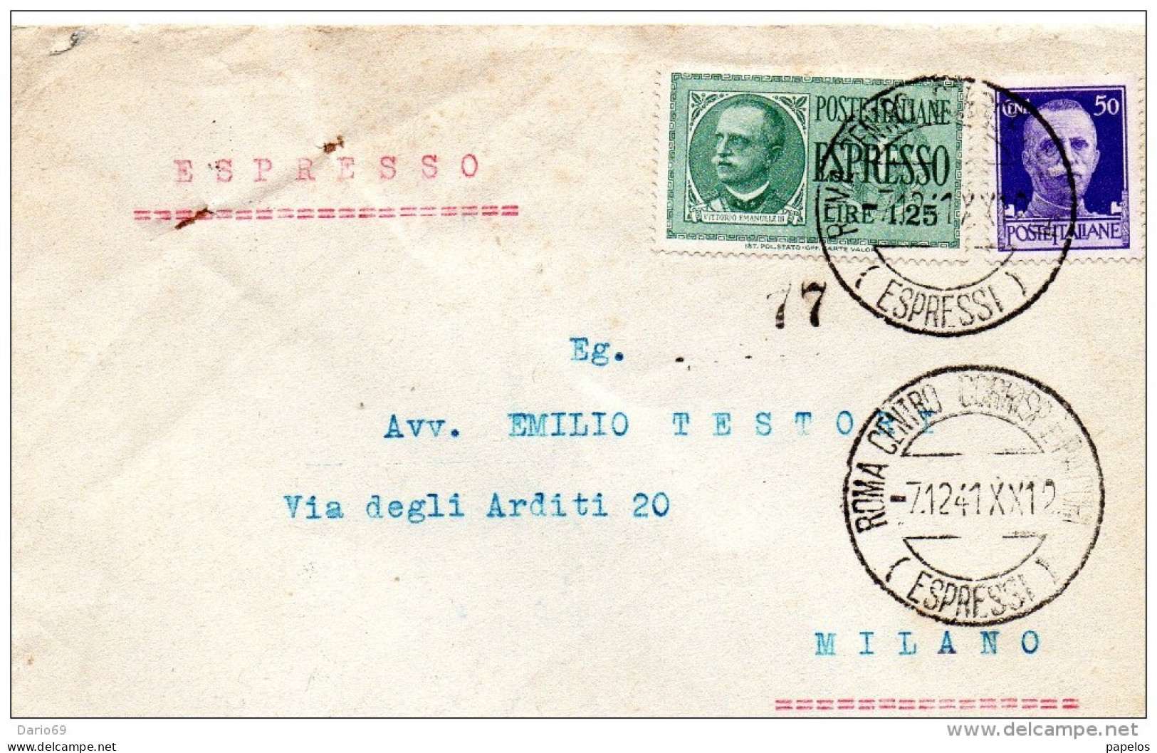 1941  LETTERA ESPRESSO CON ANNULLO ROMA - Express Mail