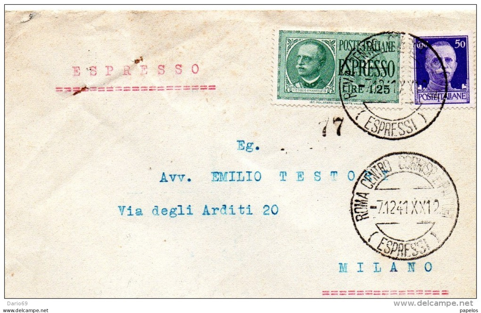 1941  LETTERA ESPRESSO CON ANNULLO ROMA - Posta Espresso