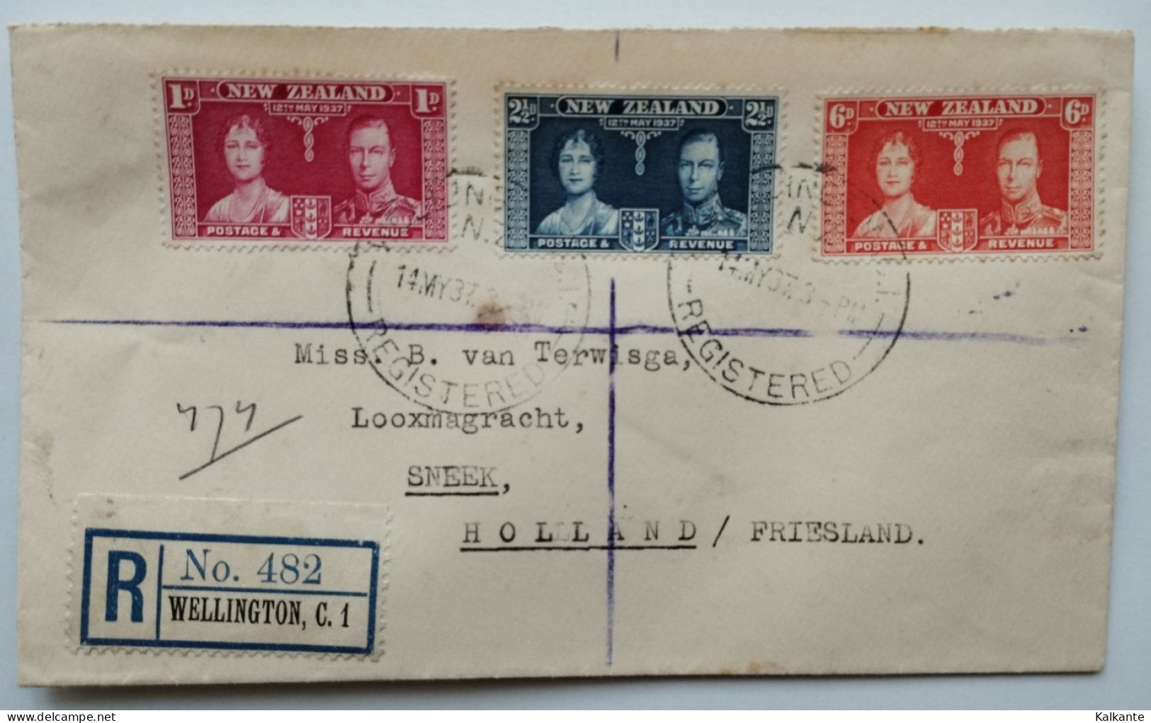 1937 - NEW ZEALAND REGISTRED From WELLINGTON To SNEEK (HOL) - Brieven En Documenten