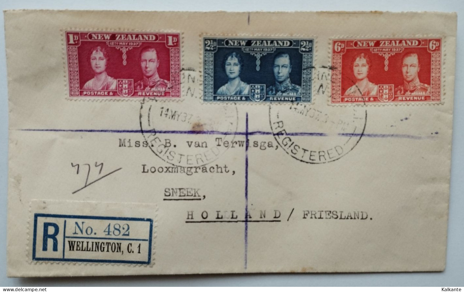 1937 - NEW ZEALAND REGISTRED From WELLINGTON To SNEEK (HOL) - Briefe U. Dokumente