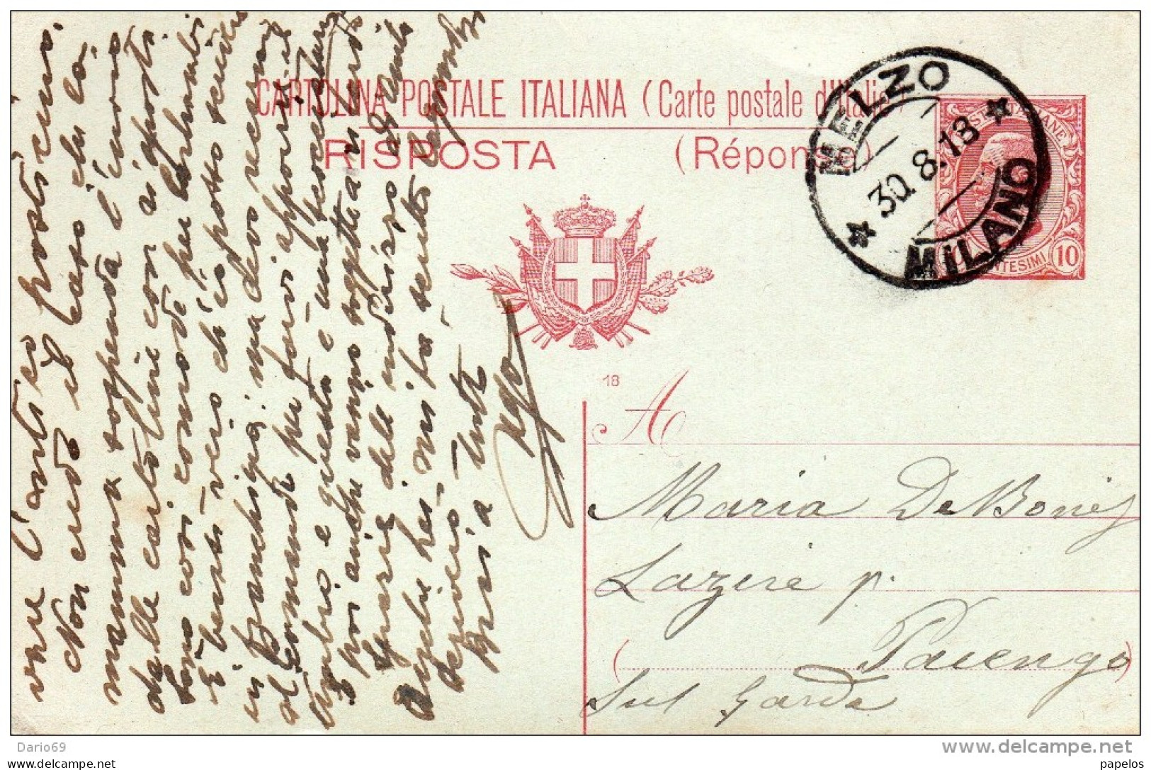 1918 CARTOLINA CON ANNULLO MELZO MILANO - Stamped Stationery