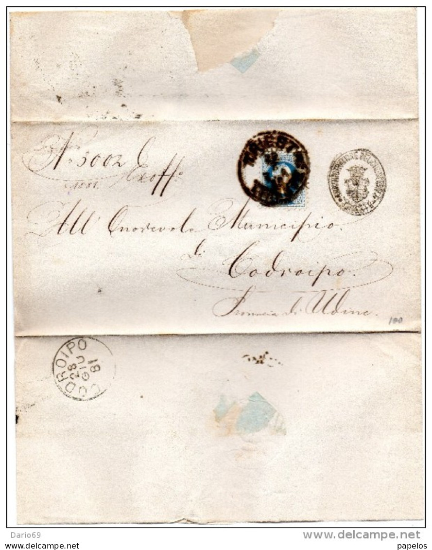1881   LETTERA CON ANNULLO  TRIESTE + CODROIPO UDINE - Poststempel
