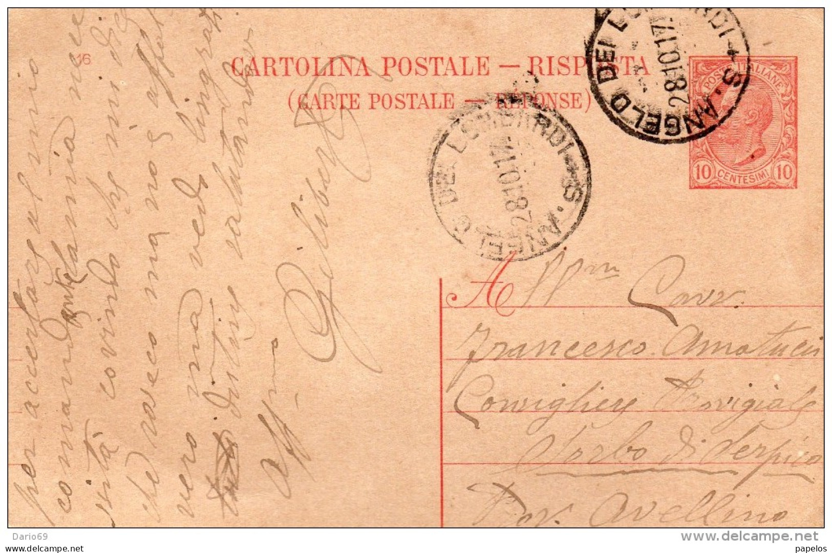 1917 CARTOLINA CON ANNULLO S.ANGELO DEI LOMBARDI  AVELLINO - Stamped Stationery