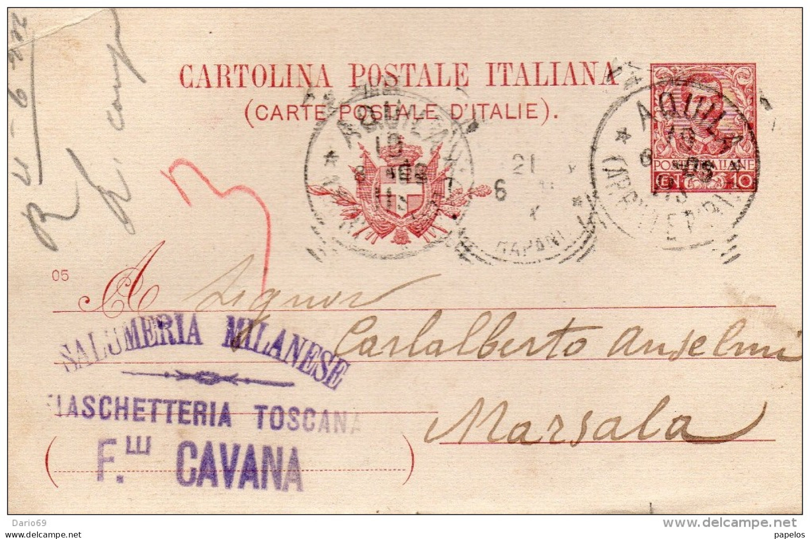 1905 CARTOLINA CON ANNULLO AQUILA - Stamped Stationery