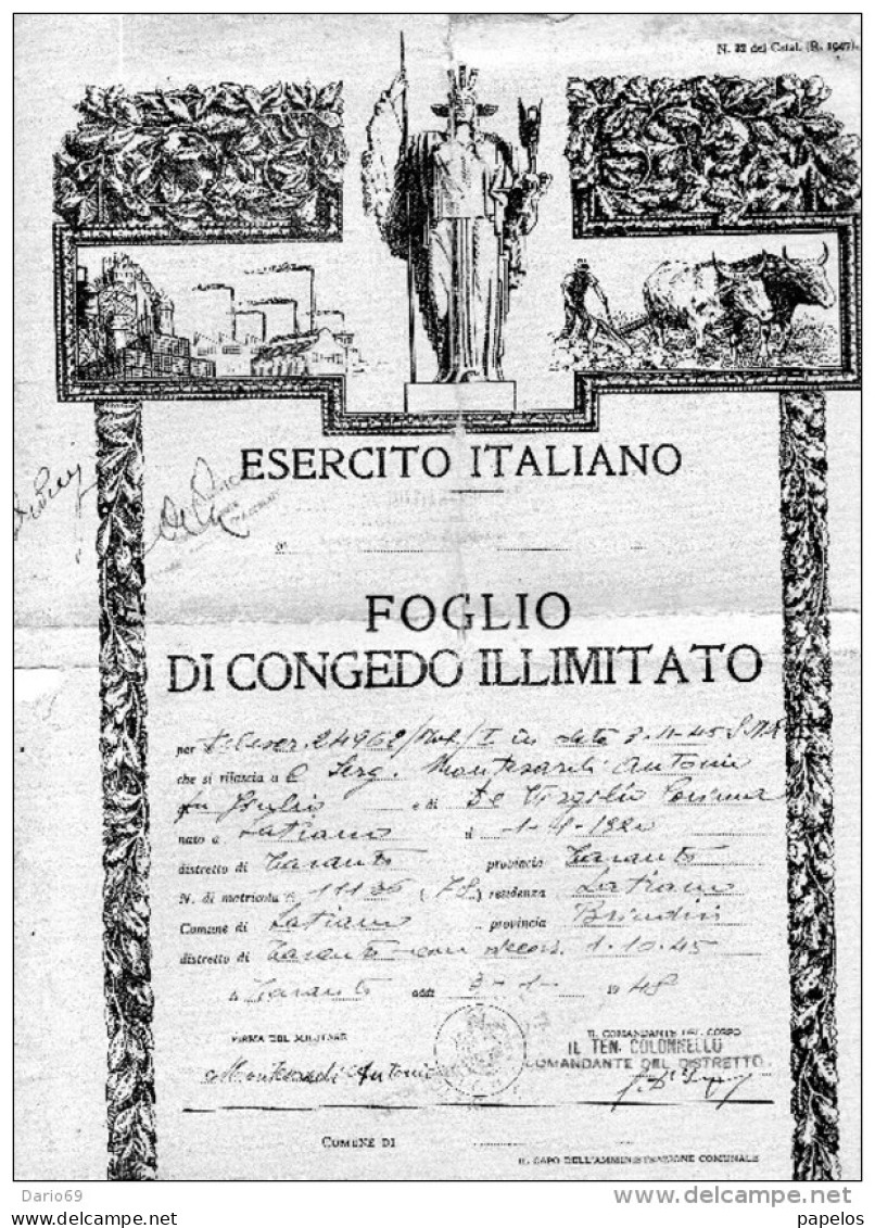 1948 FOGLIO DI CONCEDO ILLIMITATO - Documents