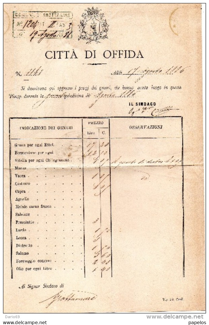 1886  LETTERA CON ANNULLO OFFIDA  ASCOLI PICENO  + GROTTAMMARE - Storia Postale