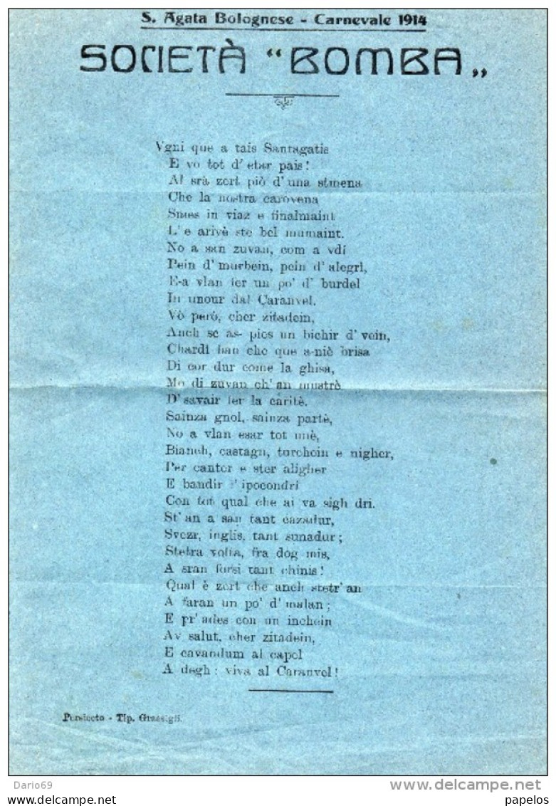 1914 S. AGATA BOLOGNESE - CARNEVALE - Manifesti