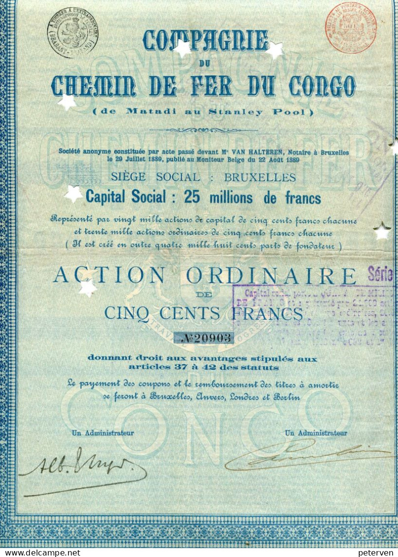 COMPAGNIE Du CHEMIN De FER Du CONGO (de Matadi Au Stanley Pool); Action Ordinaire - Afrique