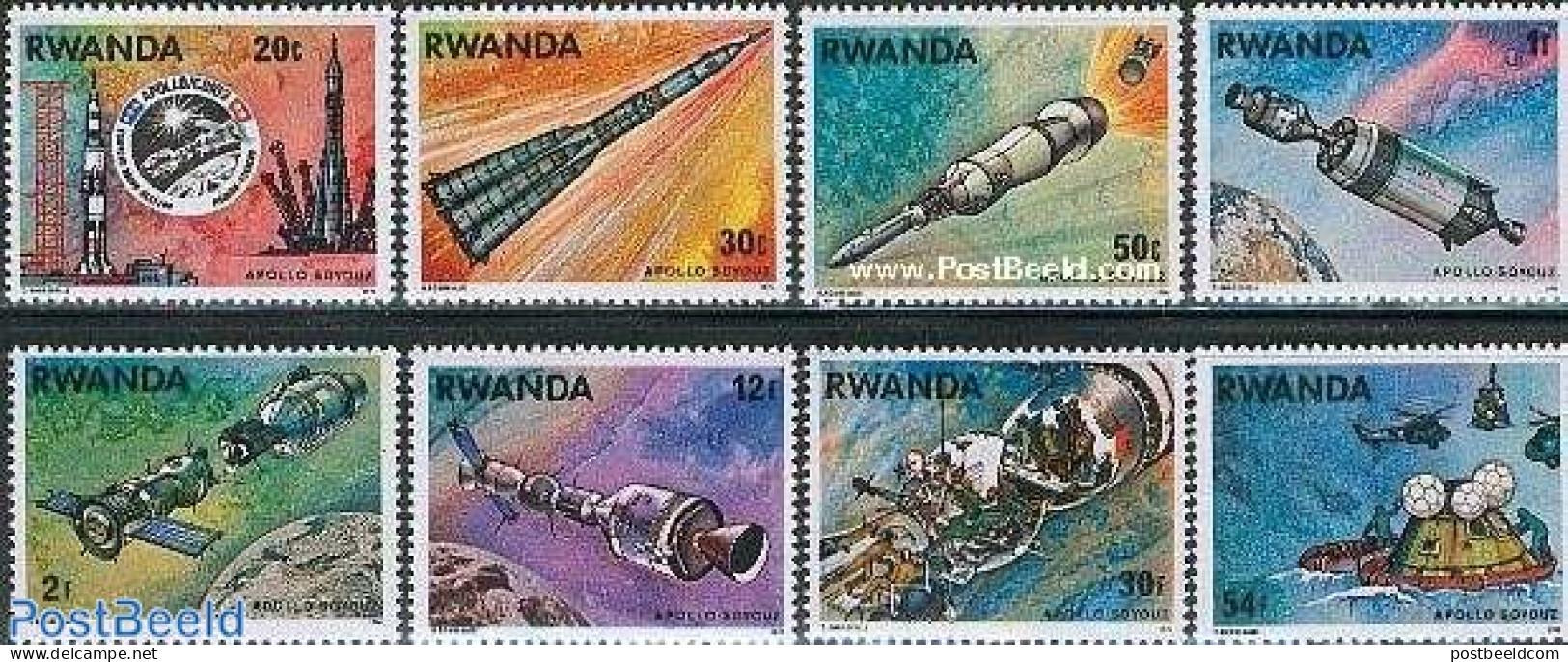 Rwanda 1976 Apollo-Soyuz 8v, Mint NH, Transport - Space Exploration - Altri & Non Classificati
