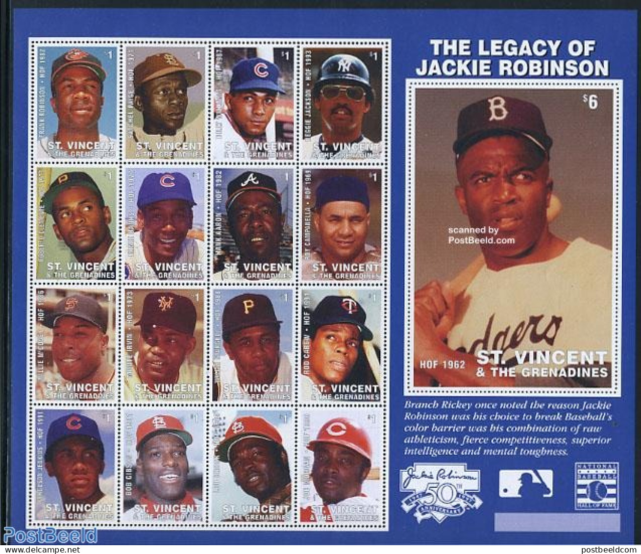 Saint Vincent 1997 Baseball Players 17v M/s, Mint NH, Sport - Baseball - Honkbal
