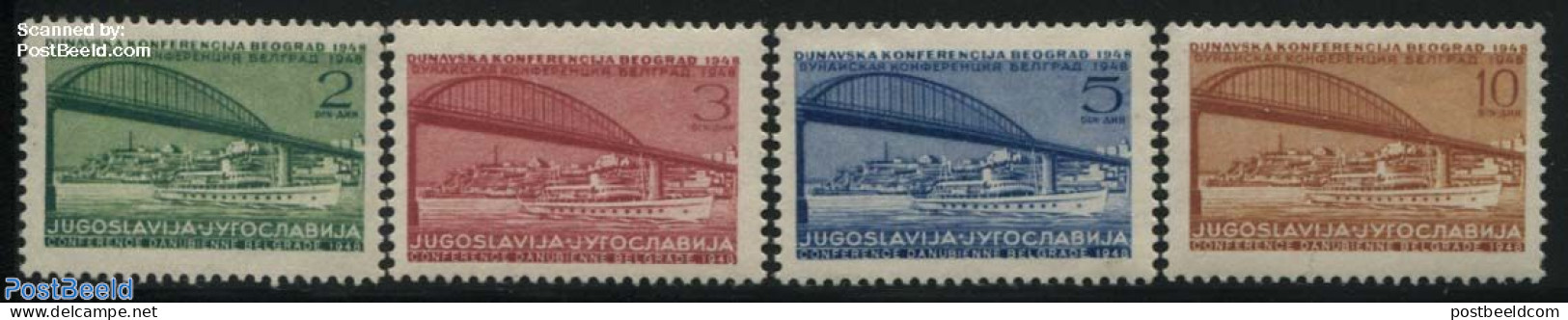 Yugoslavia 1948 Danube Conference 4v, Mint NH, History - Europa Hang-on Issues - Art - Bridges And Tunnels - Nuevos
