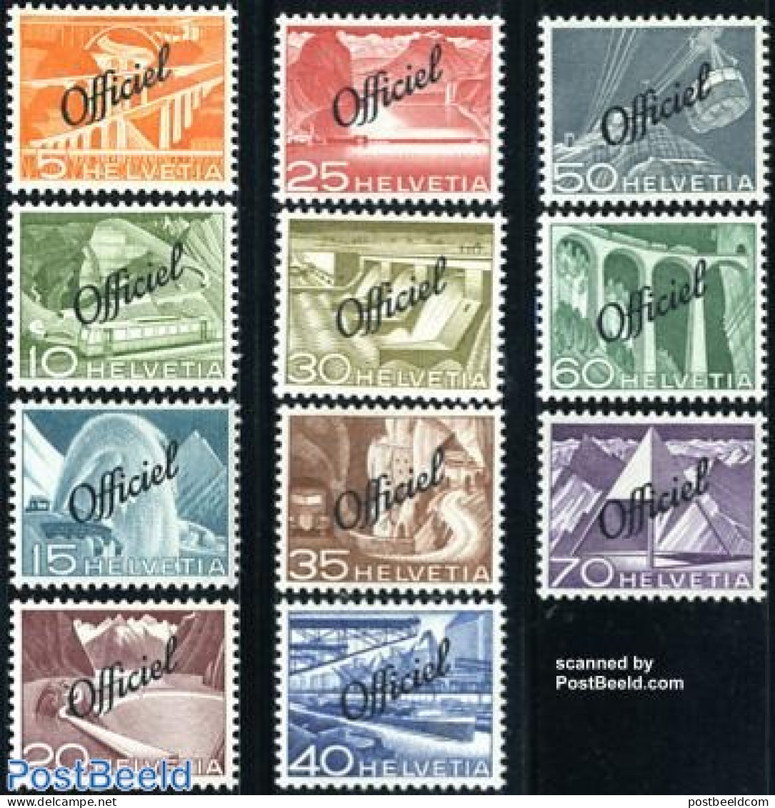 Switzerland 1950 On Service 11v, Mint NH, Nature - Transport - Water, Dams & Falls - Cableways - Railways - Ships And .. - Other & Unclassified