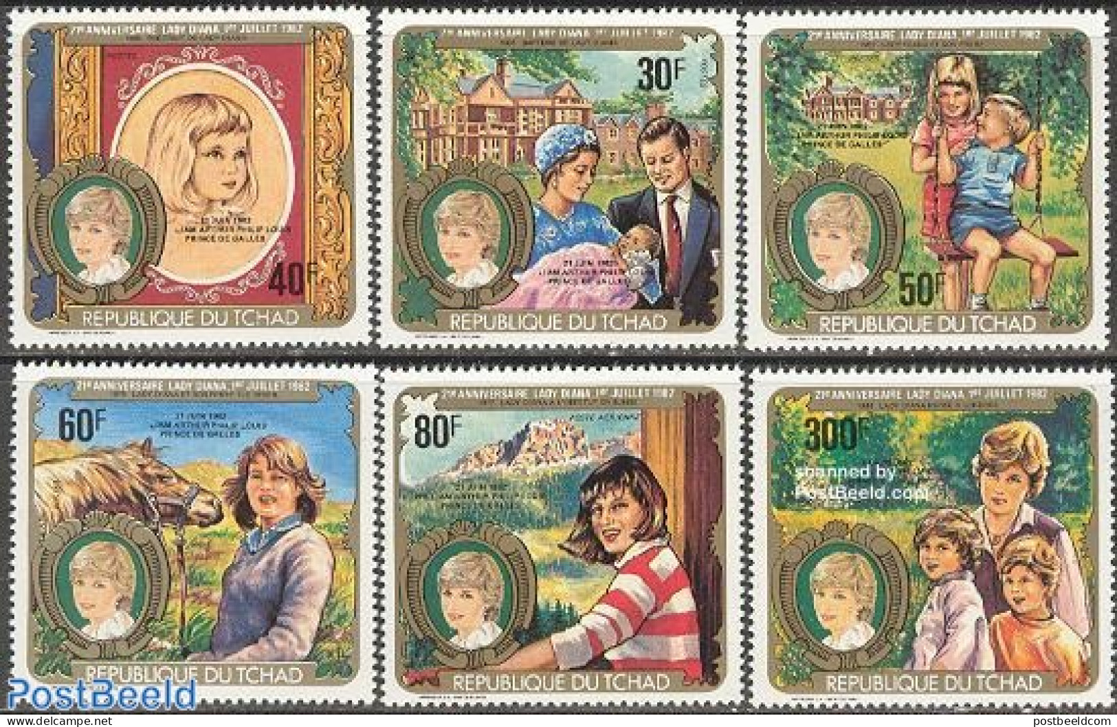 Chad 1982 Royal Baby 6v, Mint NH, History - Nature - Charles & Diana - Kings & Queens (Royalty) - Horses - Autres & Non Classés