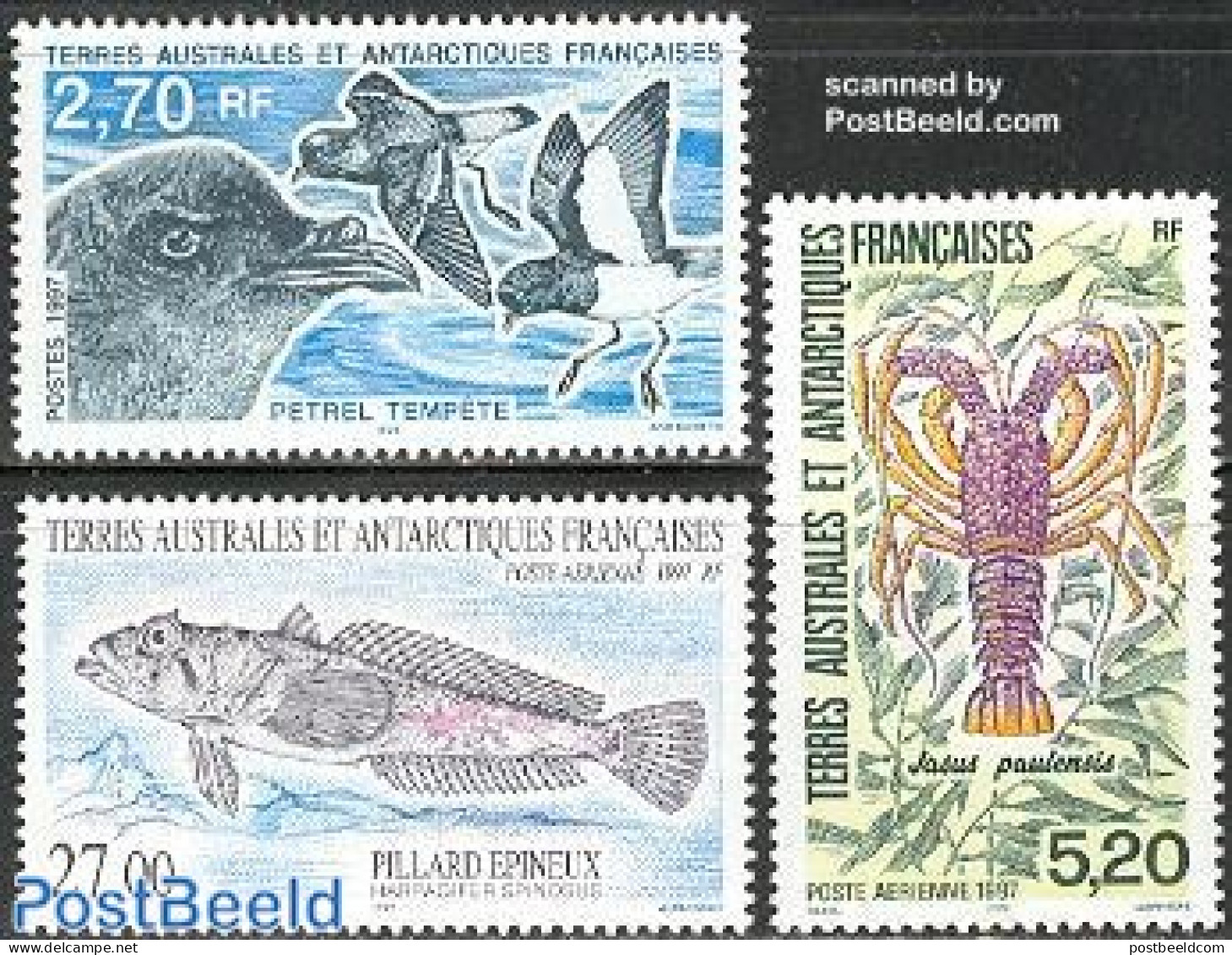 French Antarctic Territory 1997 Animals 3v, Mint NH, Nature - Animals (others & Mixed) - Birds - Fish - Shells & Crust.. - Neufs