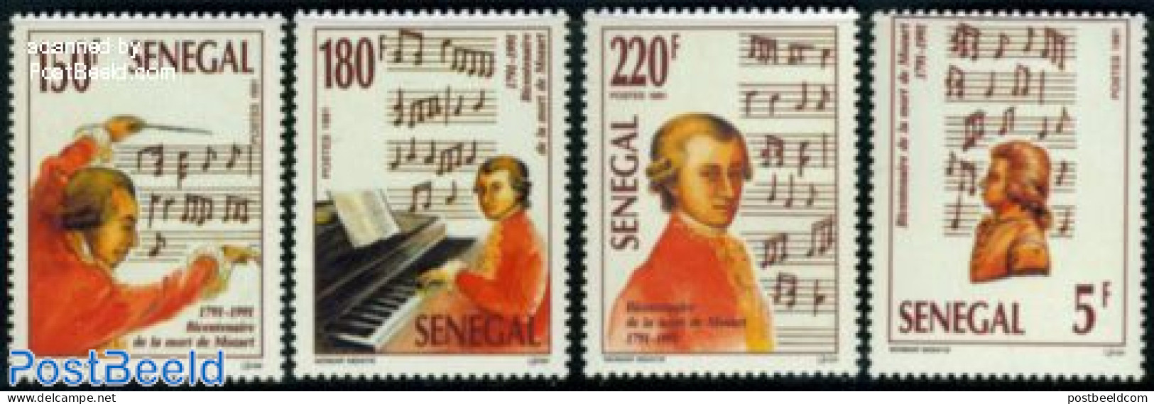 Senegal 1991 Mozart 4v, Mint NH, Performance Art - Amadeus Mozart - Music - Musique