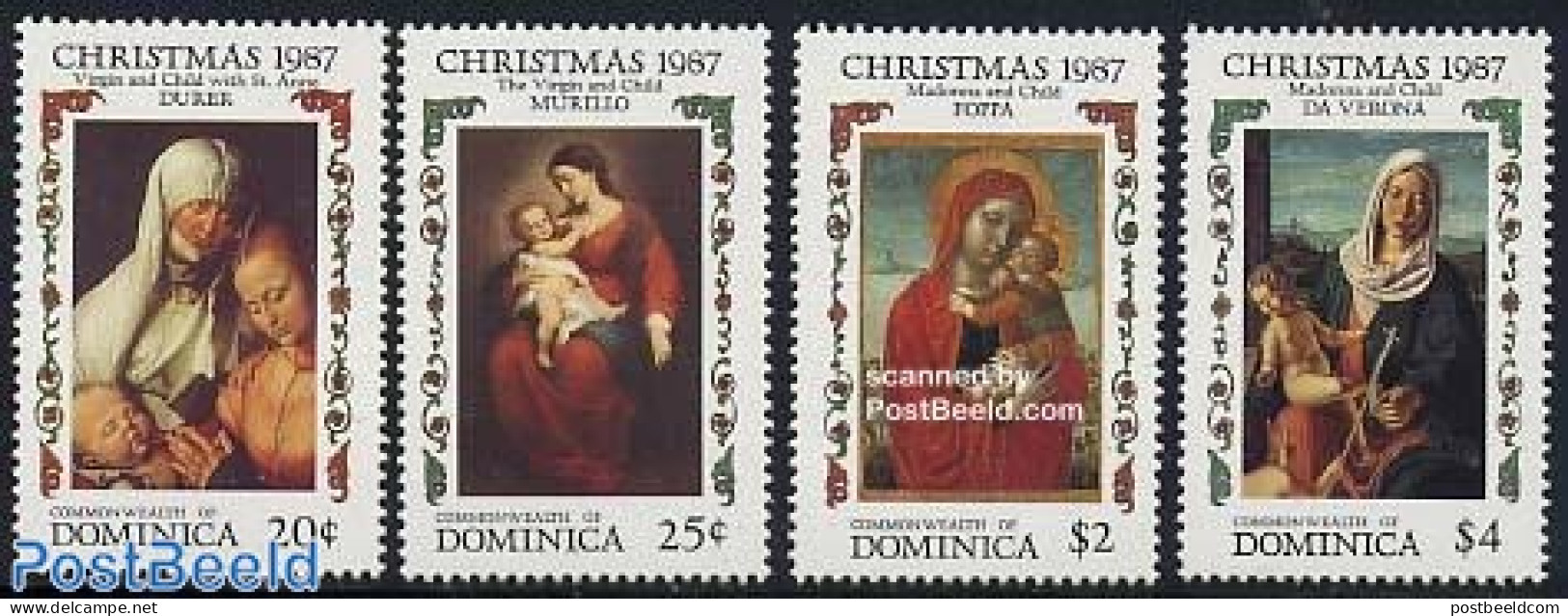Dominica 1987 Christmas 4v, Mint NH, Religion - Christmas - Art - Paintings - Weihnachten
