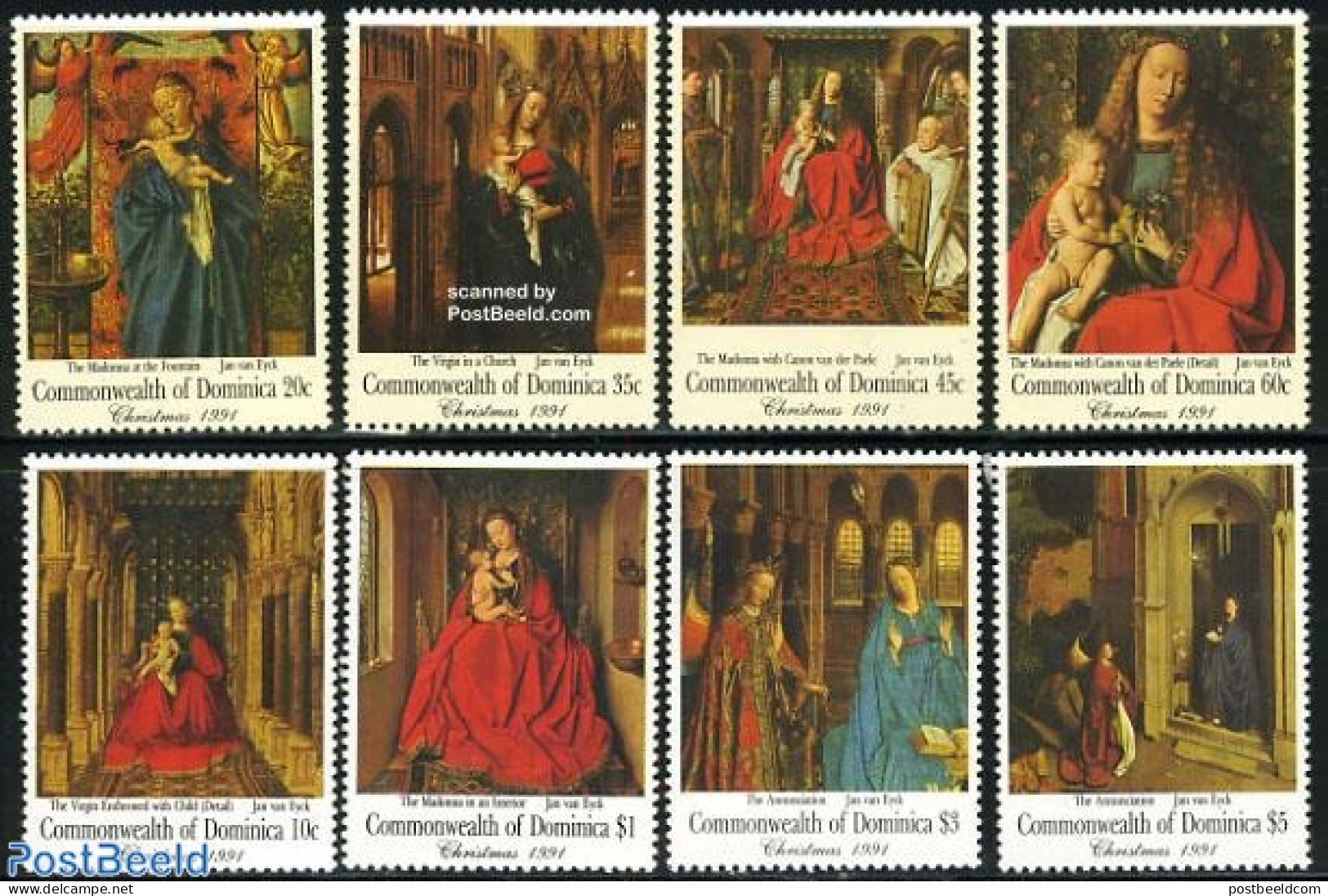 Dominica 1991 Christmas 8v, Mint NH, Religion - Christmas - Art - Paintings - Weihnachten
