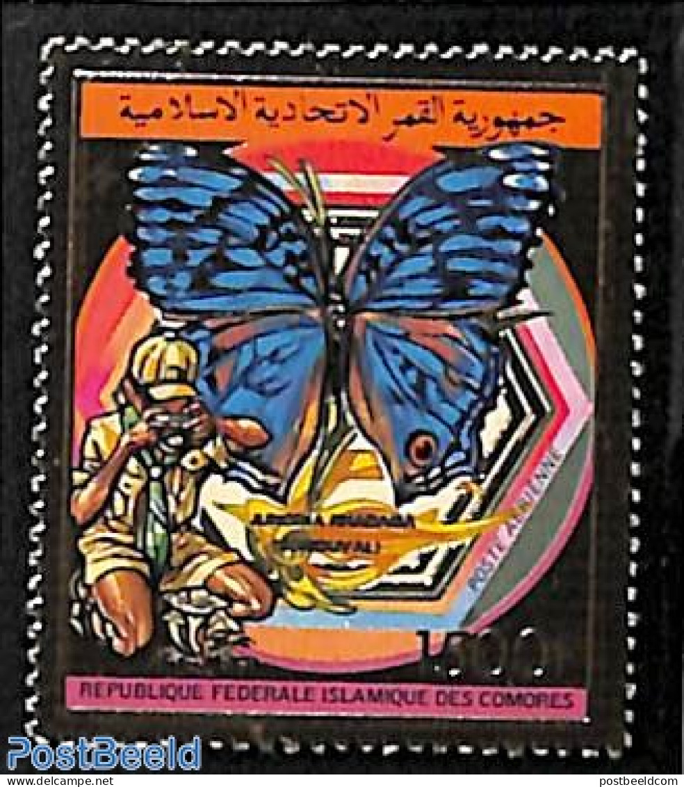 Comoros 1989 Scouting, Butterfly 1v Gold, Mint NH, Nature - Sport - Butterflies - Scouting - Comores (1975-...)
