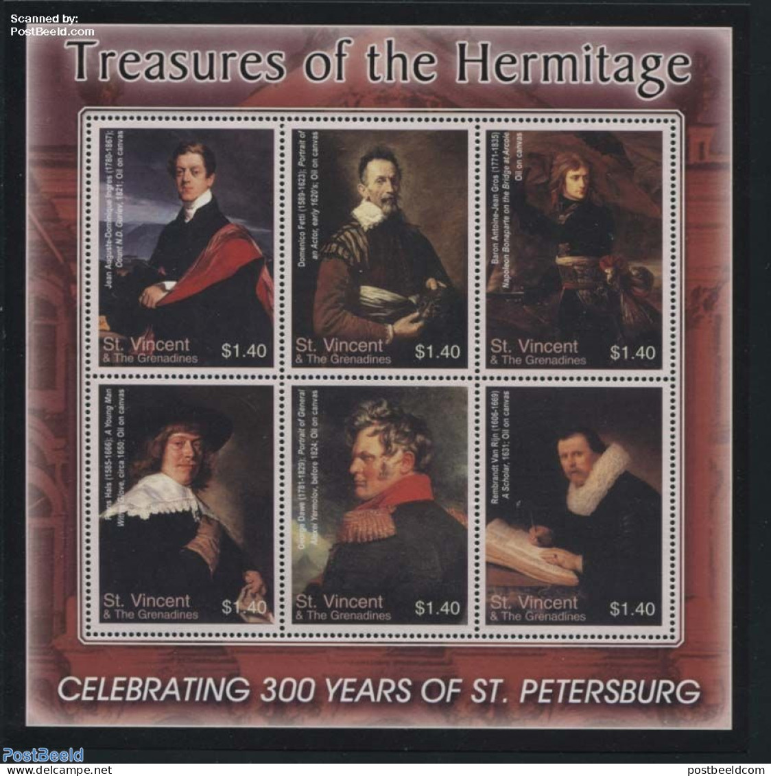 Saint Vincent 2004 Treasures Of The Hermitage 6v M/s, Mint NH, Art - Museums - Paintings - Rembrandt - Musées