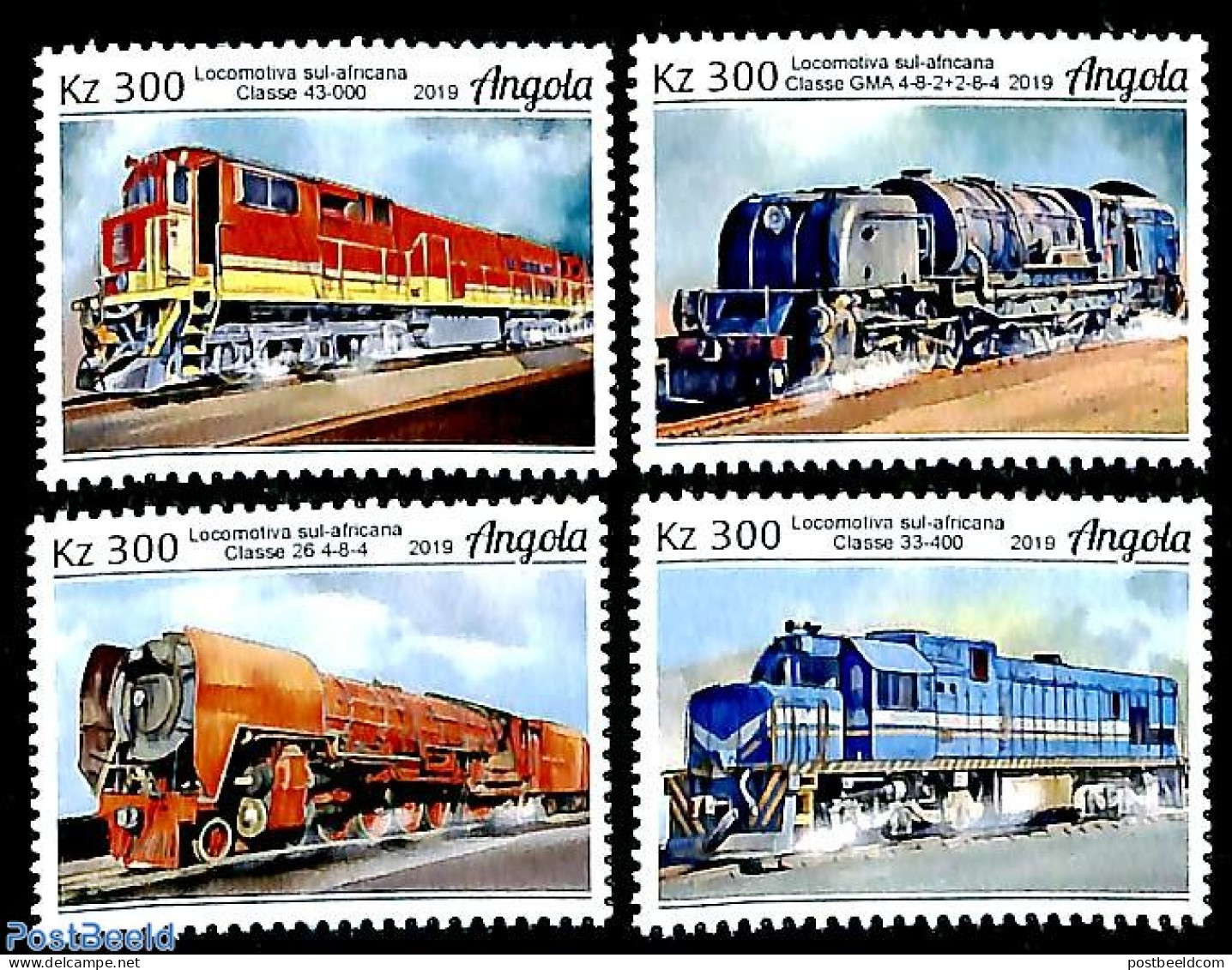 Angola 2019 African Trains 4v, Mint NH, Transport - Railways - Treinen