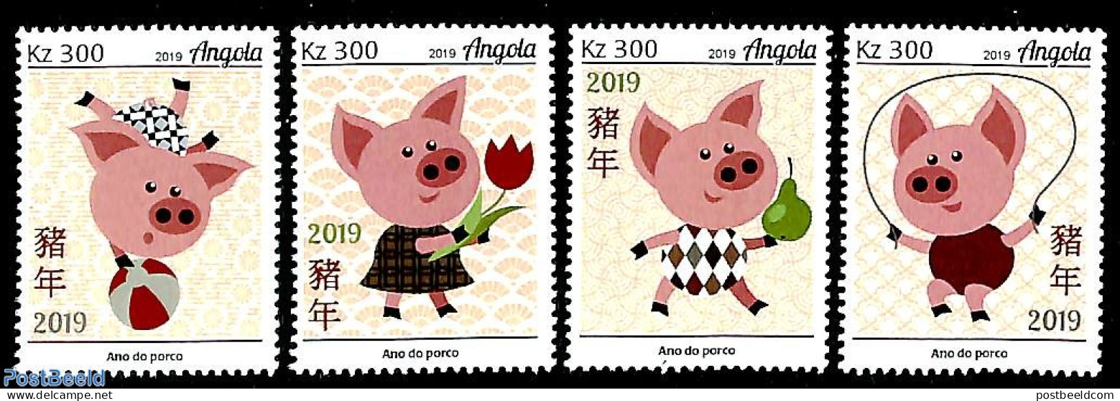 Angola 2019 Year Of The Pig 4v, Mint NH, Various - New Year - Neujahr