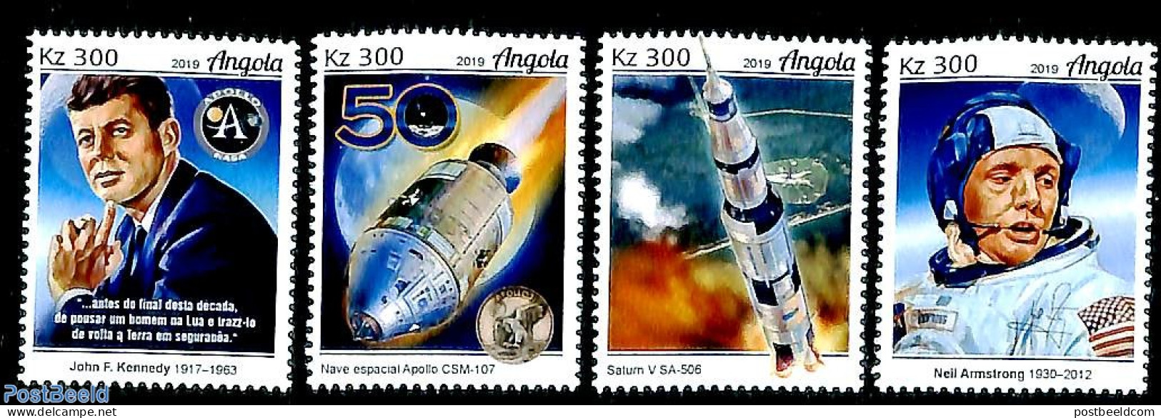 Angola 2019 Apollo 11 4v, Mint NH, Transport - Space Exploration - Angola