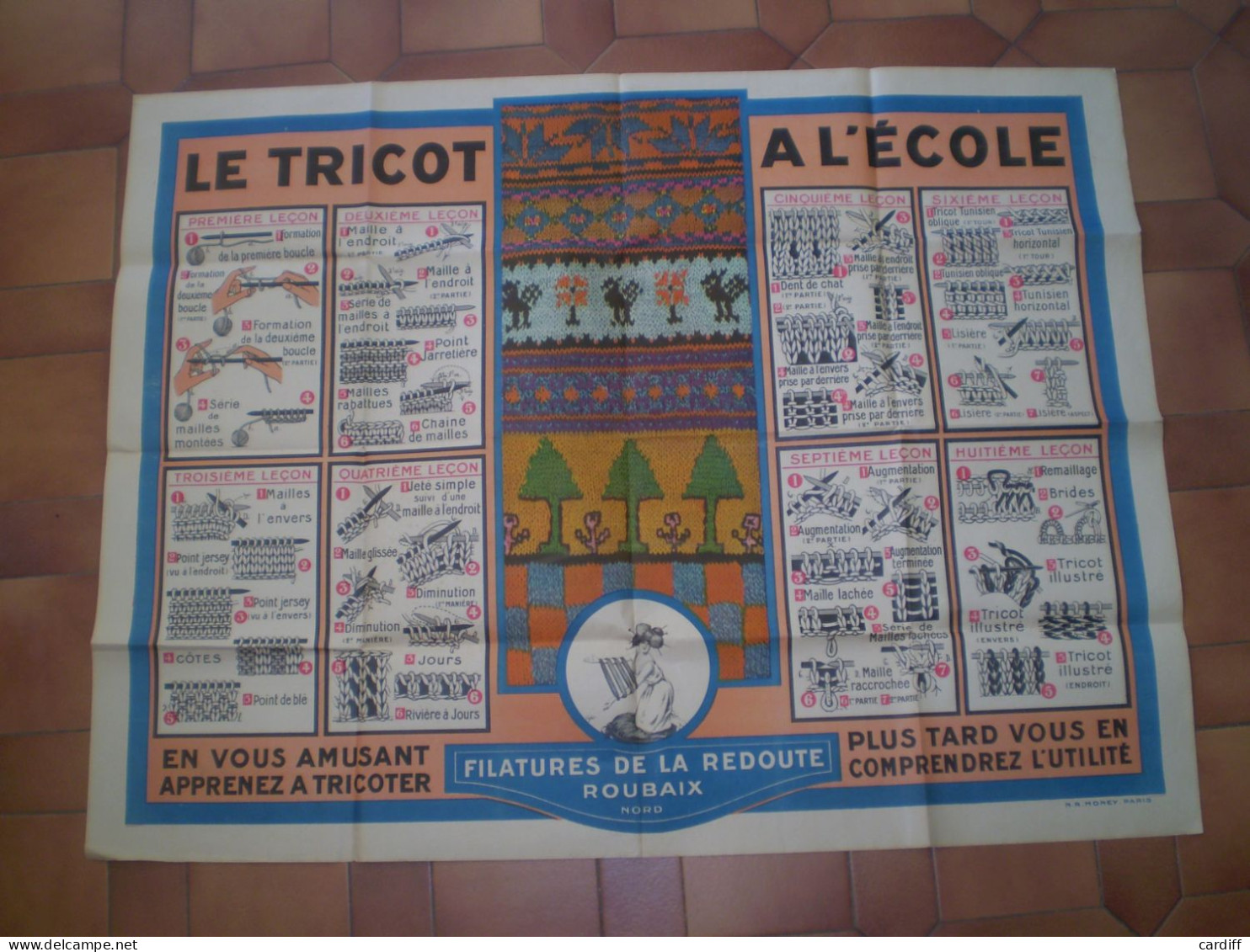 Grande Affiche LE TRICOT A L'ECOLE, Filatures De La Redoute à Roubaix; N.R. Money Paris - Manifesti