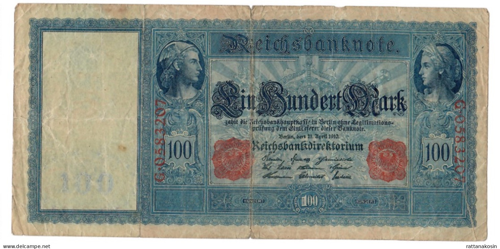 GERMANY P39a 100 MARK 1910 Serie G  FINE - 100 Mark