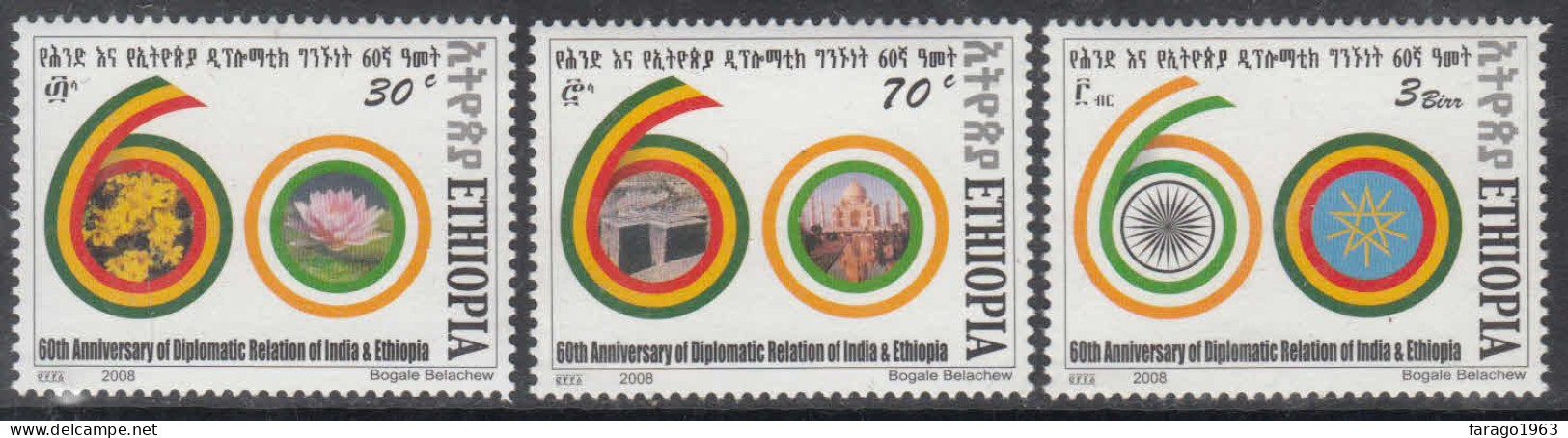 2008 Ethiopia Diplomatic Links With India Complete Set Of 3 MNH - Etiopia