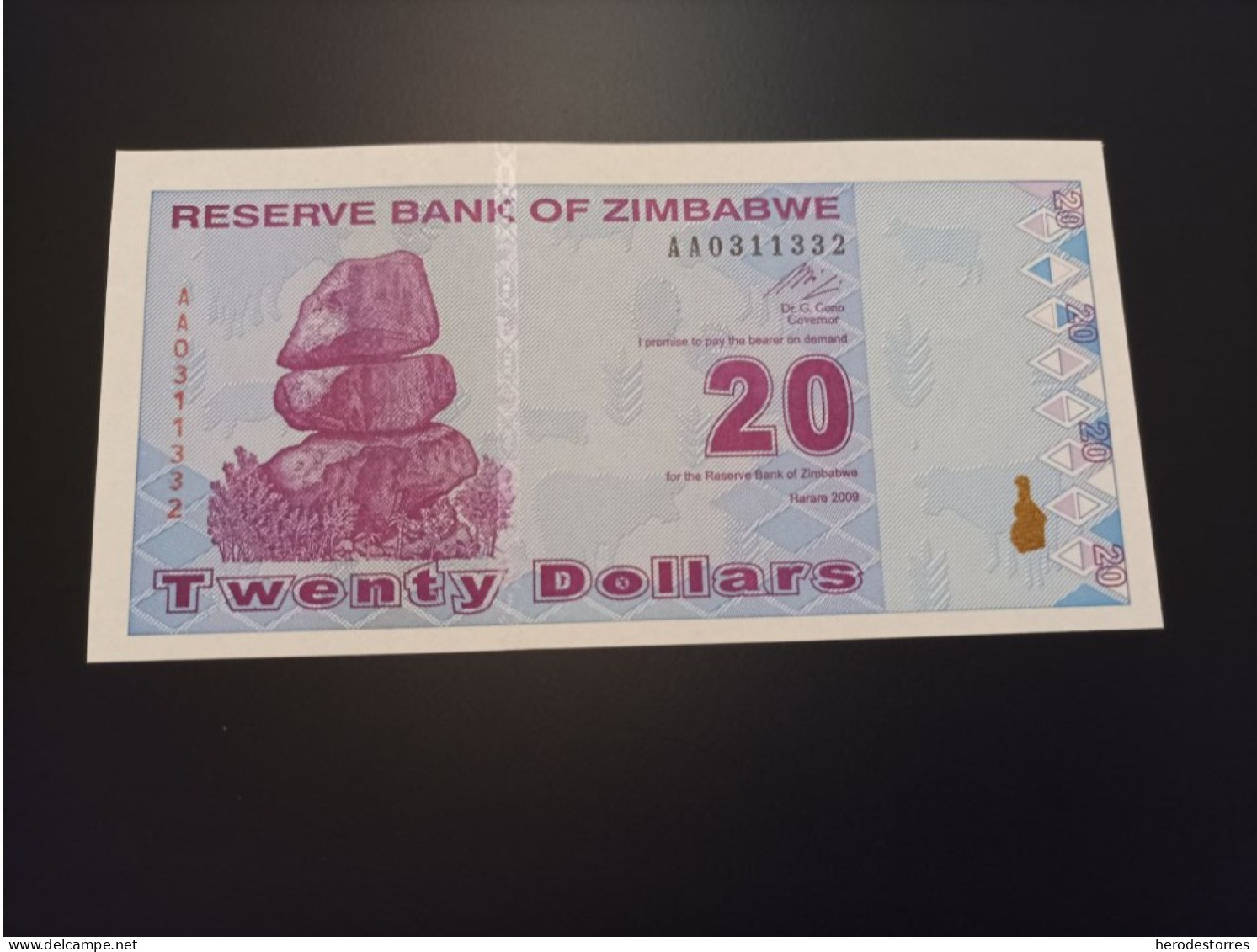 Billete Zimbabwe, 20 Dólares, Año 2009, Serie AA, UNC - Zimbabwe