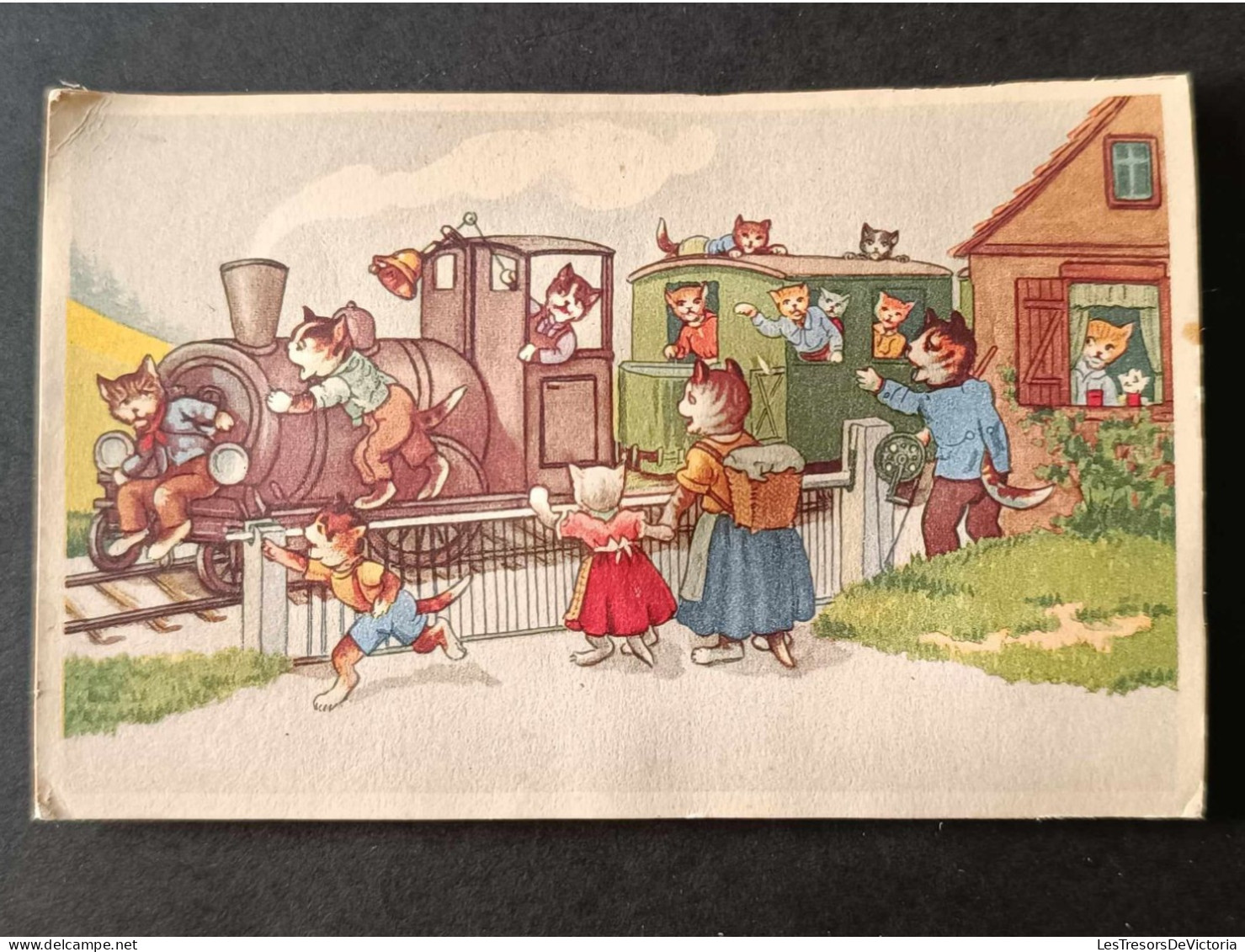 Fantaisie - Carte Pouet - Animaux Habillés - Chatons Qui Prennent Le Train - Carte Postale Ancienne - Dressed Animals