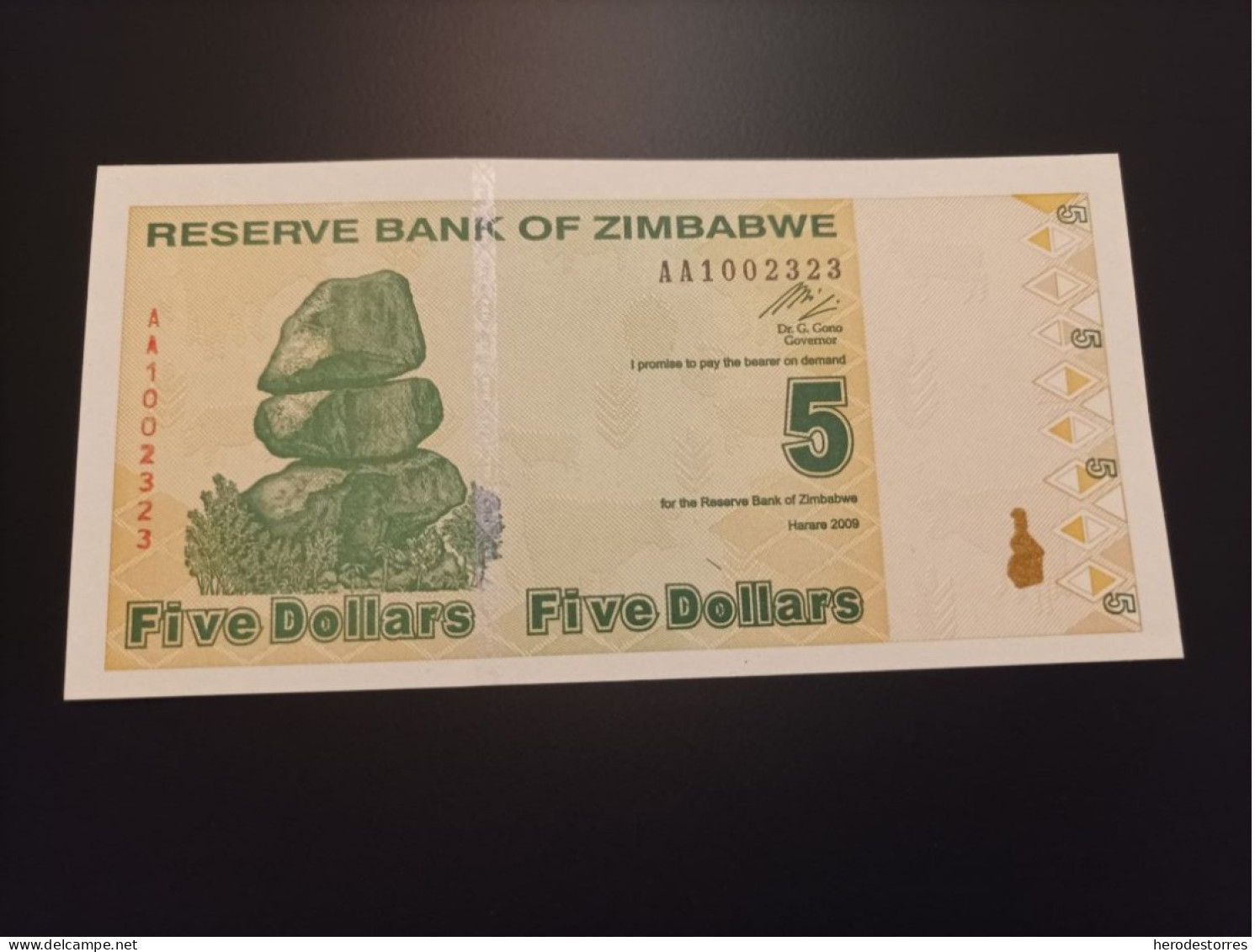 Billete Zimbabwe, 5 Dólares, Año 2009, Serie AA, UNC - Zimbabwe