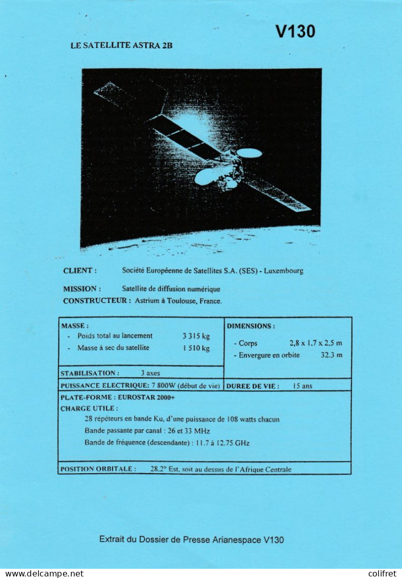 Arianespace  -  Lancement Ariane 5  -  V 130  -  Satellitte GE - 7  -  Satellite Astra 2B