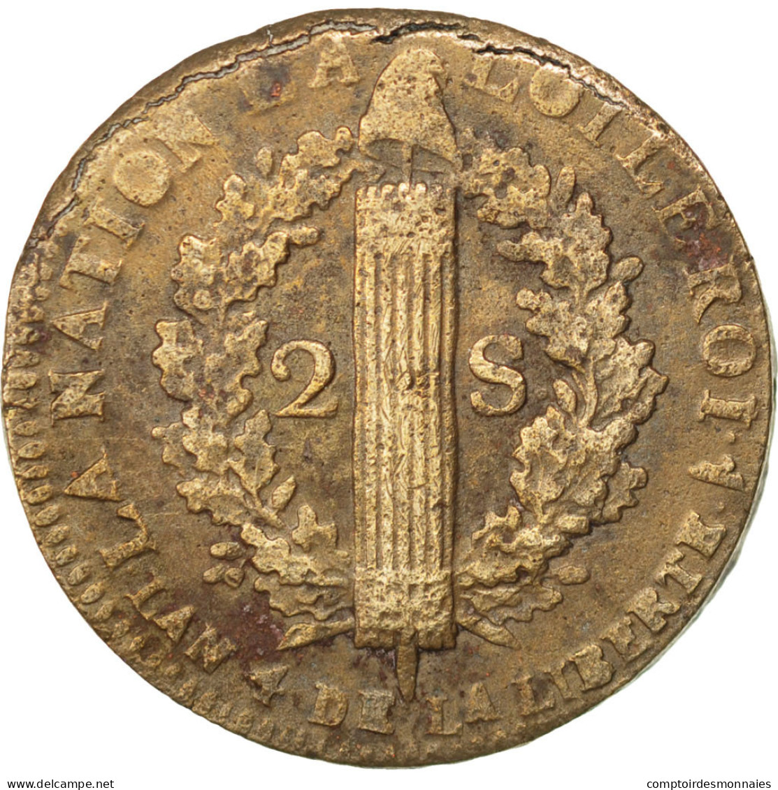 Monnaie, France, 2 Sols, 1793, Arras, TTB, Bronze, Gadoury:25 - Otros & Sin Clasificación