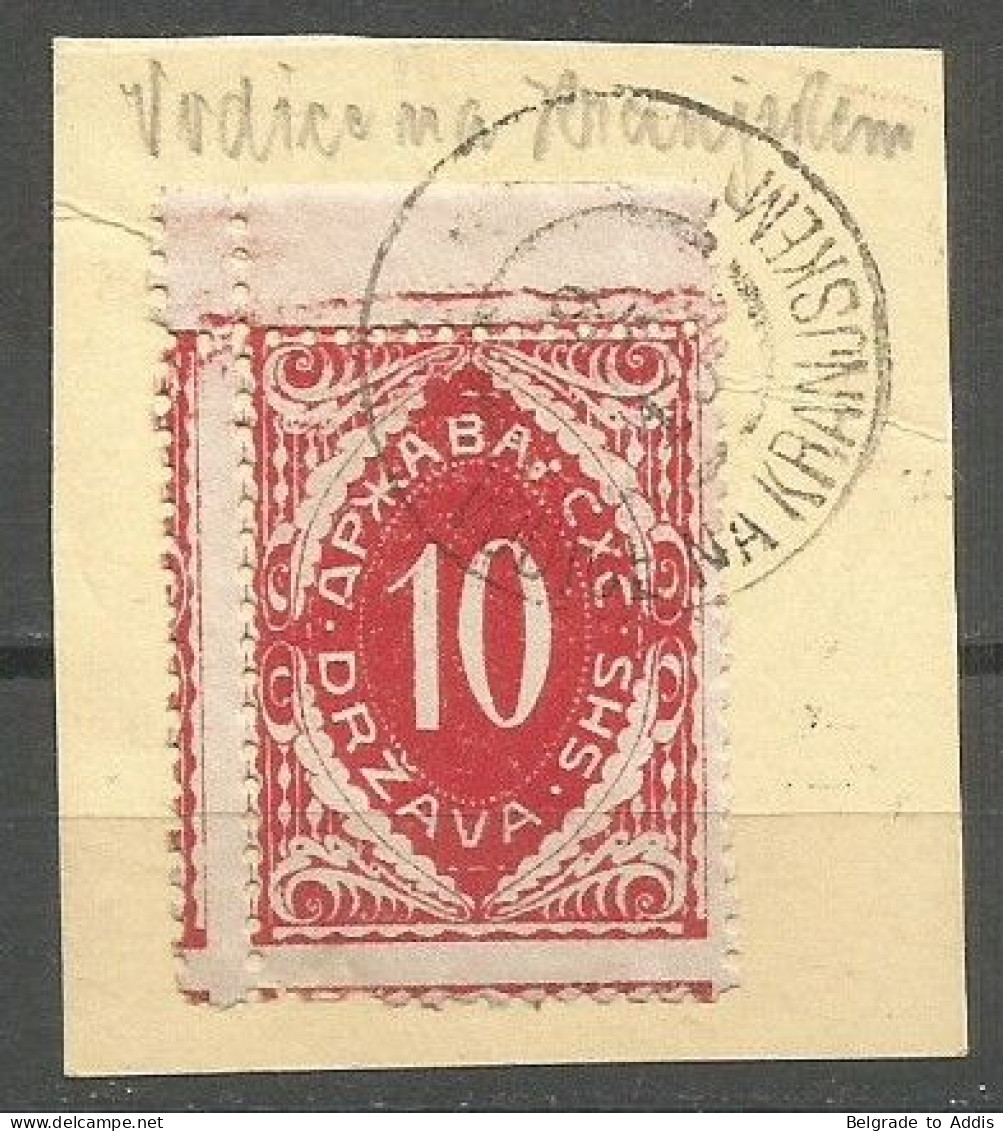 Yugoslavia SHS Slovenia Porto Mi.38 With BRIDGE Used On Piece 1919 Cancel Vodice Na Kranjskem - Usati