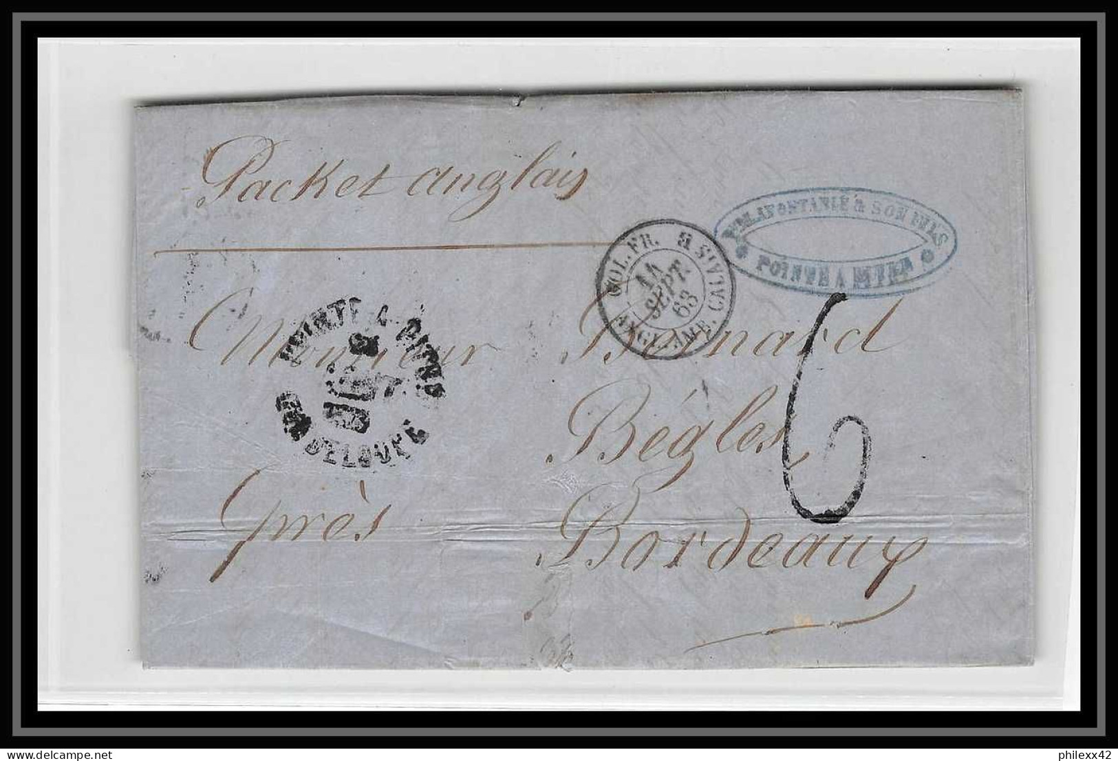 36880 Maritime Paquebot Steamer Guadeloupe Pour Bordeaux France 1863 Marque Postale D'entrée Lettre Cover - Briefe U. Dokumente