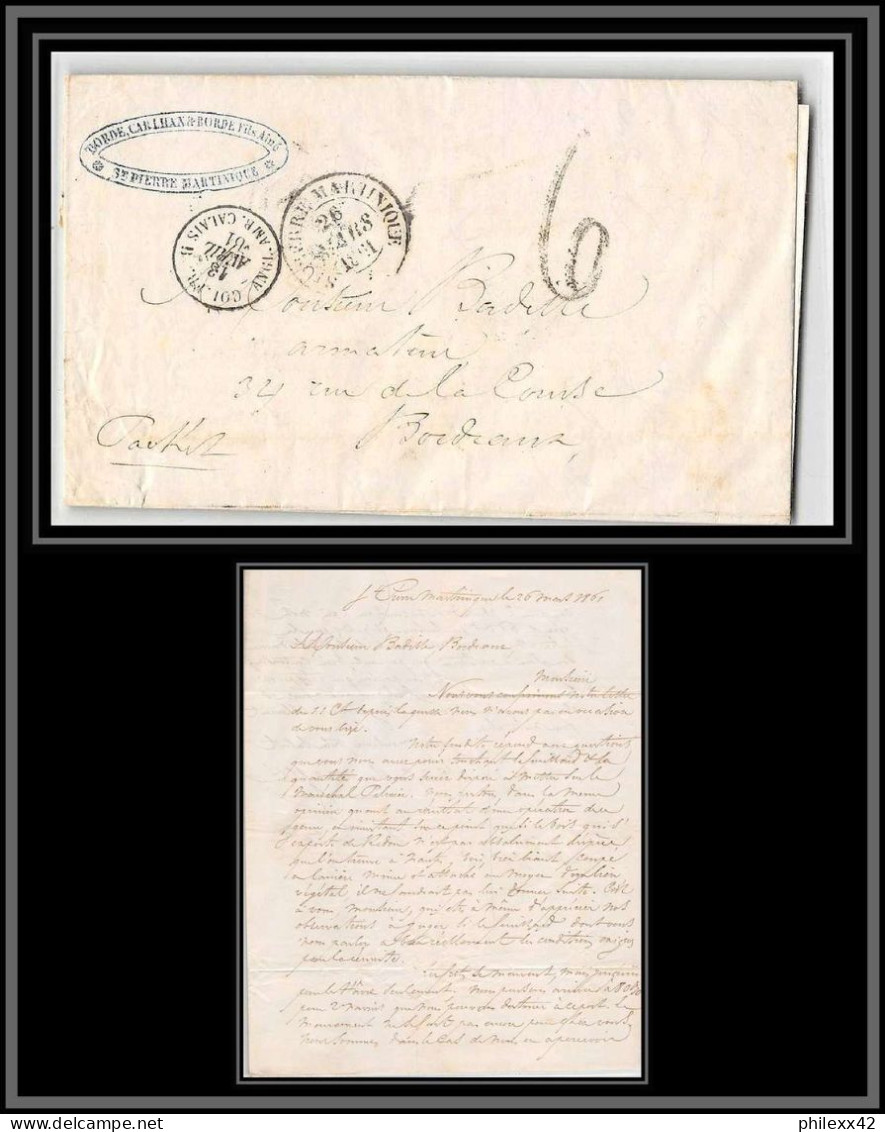 36874 Maritime Paquebot Steamer St Pierre Martinique Pour Bordeaux France 1861 Marque Postale D'entrée Lettre Cover - Lettres & Documents